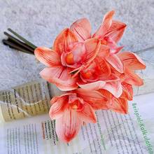 Simulation 6Heads Cymbidium Bunch Artificial Flowers Home Decoration Mall Window Display Wedding Photography Fake Flowers Orchid 2024 - buy cheap