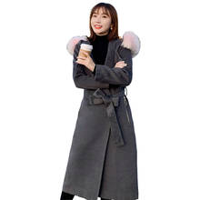 Casaco de lã tamanho grande g717, jaqueta feminina de pele real com gola x-long e capuz plus size 2024 - compre barato