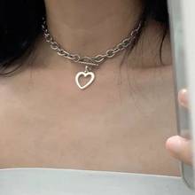 Punk Thick Lock Chain Heart Shape Pendant Short Choker Necklace for Women Retro INS Gold Silver Color Metal Necklace Jewelry 2024 - buy cheap