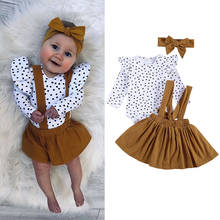 Conjunto de roupas de princesa para bebês de 0 a 24 meses, conjunto com 3 peças, macacão com manga longa + saia plissada com laço sólido, roupas para primavera e outono 2024 - compre barato