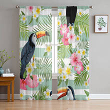 Pássaro animal flor tropical moderno tule cortinas para sala de estar quarto casa cozinha janela sheer 2024 - compre barato