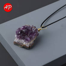Pingentes de joia natural de cristal bruto, colar com fio de ouro feito à mão, de ametista, pedra de energia, 1 peça 2024 - compre barato