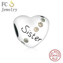 FC Jewelry Fit-pulsera de plata 925 con forma de corazón para mujer, abalorio Original, cuentas de circonita grabadas para hermana, Berloque, novedad de 2021 2024 - compra barato