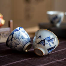 Taza de té de oficina de porcelana azul y blanca Retro, taza de agua de Kung Fu chino de cerámica creativa, tazón de té para el hogar pigmentado, vajilla 2024 - compra barato