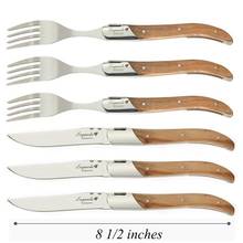 6pcs 8.7'' 304 Stainless Steel Steak Knives Forks Set Laguiole Dinner Knives Olive Handle Dinnerware Set Xmas Wooden Cutlery 2024 - buy cheap