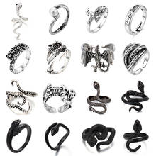 Anel de cobra preto prata cor metal punk aberto ajustável design animal exagerado anel de dedo para mulheres homens joias de festa presente 2024 - compre barato