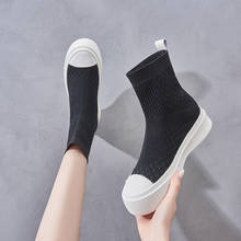 Mesh Sneaker Sock Shoes for Women Wedges Heels Black High Top Platforms Sneakers Fashion Comfort Shoes Casual Women High Heels 2024 - buy cheap