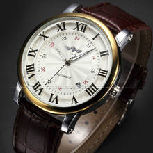 Relógio de pulso roma número masculino, relógio de pulso com calendário mecânico automático de couro dourado para homens 2024 - compre barato