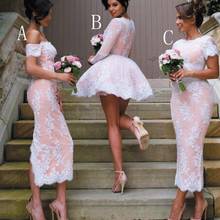 SuperKimJo Mismatched Bridesmaid Dresses Long Vestidos De Fiesta De Noche Pink Lace Applique Cheap Wedding Party Dresses 2024 - buy cheap