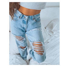 Cargo Pants Women Mom Jeans Ripped Jeans For Women Baggy High Waisted Pants Fashion Blue Hole Straight Ladies Wide Leg Trousers 2024 - buy cheap