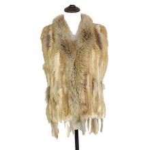 Zero Fish Raccoon Real Fur Collar  Women Knitted Natural Rabbit Fur Vest Gilet/waistcoat high quality Hot Sale Retail/wholesale 2024 - buy cheap