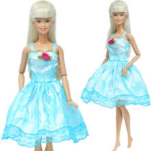 Mini vestido de renda azul feito à mão, 1 conjunto de vestido de flor, festa de casamento, vestido curto, acessórios de roupas para boneca barbie, brinquedo de crianças 2024 - compre barato