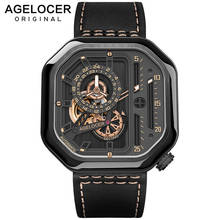 Agelocer relógio esportivo automático, relógio quadrado preto à prova d'água mecânico de vento automático para homens, relógio casual 5803j3 2024 - compre barato