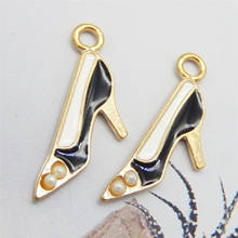 5pcs Enamel High heel Shoes Jewelry Charms Pearls Pendant 25*16mm Handmade Jewelry Necklace Diy Charm Pendant Bracelet Necklace 2024 - buy cheap