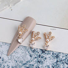 Laço amor pingente dourado zircônia pérola arte de unha joias decorações unhas cristal manicure zircônia diamante amuletos tn4954 2024 - compre barato