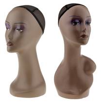 Cabeza de maniquí femenino de 2 piezas, modelo de peluca, gafas, sombrero, soporte de exhibición con tapa de red de busto de hombro 2024 - compra barato