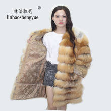 Linhaoshengyue Length 90CM real fox fur coat , winter women fashion red fox 2024 - buy cheap
