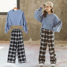 Conjunto de roupas xadrez com calças, conjunto duas peças 4-14 anos, moda coreana, primavera, outono, 2021 2024 - compre barato