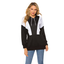 Moletom com capuz feminino preto e branco contraste cor outono e inverno moda feminina solto casual hoodie 2024 - compre barato