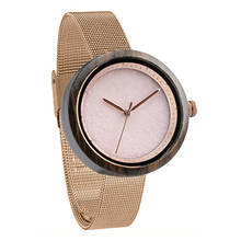 Reloj de madera de ébano con correa de malla para mujer, pulsera resistente al agua, esfera de mármol rosa, diseño Oem, envío directo, 2020 2024 - compra barato