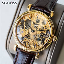 Relógio de pulso masculino, relógio mecânico de esqueleto completo, da moda, para homens de negócios, com perspectiva, couro, st36 2024 - compre barato