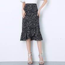 Bella philosophy 2020 spring Korean Chiffon Midi Skirts Womens Black Print High Waist Mermaid Skirt Slim Ruffle Skirt Female 2024 - buy cheap