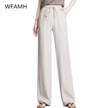 2021 Spring New Fashion Women's Thin Casual Loose Cotton And Linen Drape High Waist Straight Wide Leg Mopping Pants Polyester 2024 - buy cheap