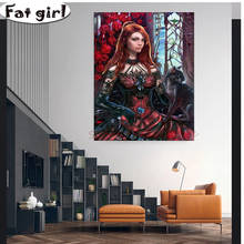 Decoração de parede 5d faça você mesmo pintura diamante vampiro rosa imagem de gato mulher mosaico completo quadrado redondo bordado ponto cruz cartaz 2024 - compre barato