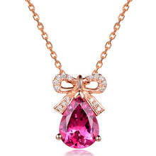 Butterfly Bow knot ruby gemstone pendant necklace for women girls red crystal 14k rose gold color diamonds sweet Christmas gift 2024 - buy cheap