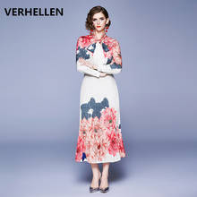 VERHELLEN High Quality Fashion Runway Maxi Dress 2020 Spring Women Long Sleeve Bow Collar Floral Print Elegant Party Long Dress 2024 - buy cheap