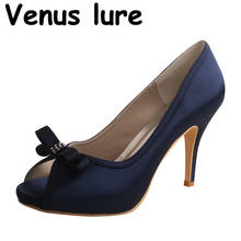 High Peep Toe Heels Navy Women Formal Pumps for Wedding Custom Handmade 2024 - buy cheap