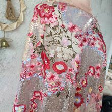 Tecido de vestido de lantejoulas bordado com fios de rede de flores de alta qualidade, tecido de renda, 2024 - compre barato