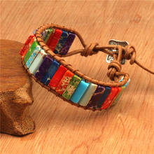 Chakra Bracelet Jewelry Handmade Multi Color Natural Stone Tube Beads Leather Wrap Bracelet Couples Bracelets Creative Gifts 2024 - buy cheap