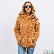 Suéter feminino inverno de lã grosso, pulôver de lã com capuz quente, camisola de bainha com cordão 2024 - compre barato