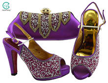 Purple Color Shoe and Bag Set New 2020 Women Shoes and Bag Set African Wedding Sandals Italian design Shoes and Bags Set 2024 - buy cheap