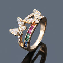 Design rainbow butterfly flower CZ Rings women wedding gift ethnic Leaves Austrian Zircon Fashion crystal Ring Jewelry wholesale 2024 - buy cheap