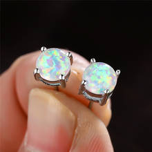 Trendy Female 6mm White Opal Stone Earrings Dainty Silver Color Wedding Earrings Luxury Bride Round Small Stud Earrings For Wome 2024 - buy cheap