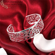 Charmhouse pulseiras de prata pura femininas, pulseira vintage com mangas e flores, joias para casamento 2024 - compre barato