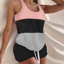 Women Casual Homewear 2 Piece Set Contrast Color Sleeveless Patchwork Vest Drawstring Shorts Suit Summer Sportwear Women's Sets 2024 - buy cheap