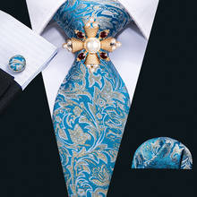 Blue Men Wedding Tie 100% Silk Floral 8.5cm Necktie Barry.Wang Fashion Designers Cravat Handkerchief Cufflinks Brooch Set 2024 - buy cheap