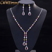 CWWZircons Elegant Multicolored Cubic Zirconia Stone Long Dangle Drop Party Jewelry Sets for Women Necklace and Earring Set T226 2024 - buy cheap