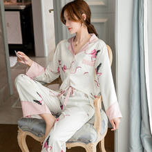 Flamingo Noble Home Wear Pajamas for Womens Luxury Sexy Clothes Long Sleeves Printing Sleepwear Loungewear Silk-like Home Pijama 2024 - buy cheap