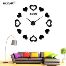 Heart Large Wall Clock Fashion Aarylic Wall Watch Room Decorate Clock 3D DIY Wall Sticker Clock Mute Quartz Clock Free Shipping 2024 - buy cheap