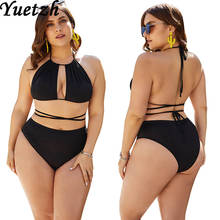 2020 plus size bikini swimsuit women swimwear bikinis set large big size solid black bathing swim suits swimming beachwear wear 2024 - buy cheap