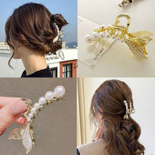 Luxury Pearl Crystal Fish Tail Metal Crab Hair Clips For Women Girls Korean Sweet Hair Claw 2021 Trend Hair Accessories Headwear 2024 - buy cheap