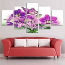 Embellecedor-pintura en lienzo con impresión HD para sala de estar, carteles de pared de flores púrpura y rosa, imágenes modulares, decoración moderna del hogar, 5 paneles 2024 - compra barato
