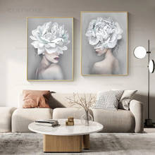 Tocado Floral nórdico moderno para mujer, lienzo abstracto, impresión artística de pared, póster, imagen, pintura decorativa, decoración del hogar y sala de estar 2024 - compra barato