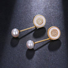Be8 Fashion Round Ball Pearl Dangle Earrings Gold Color Tiny Cubic Zircon Stud Earrings Women Jewelry Party Gifts AE12 2024 - buy cheap