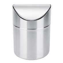 High Quality Desk Trash Can With Swing Lid Kitchen Living Room Waste Bin Brushed Stainless Steel 1.5 L Trash Can 2024 - buy cheap