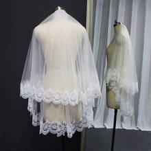 Fotos reais de Casamento Do Laço Curto Véu 2 Camadas Véu De Noiva Curto com Blush Velos de Novia vestidos de Casamento Acessórios 2024 - compre barato